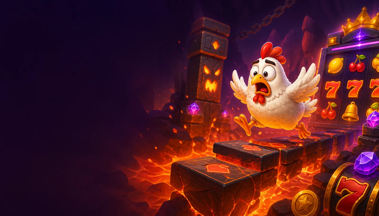 Chicken Road themed casino banner with vibrant slot visuals and smooth thematic background.